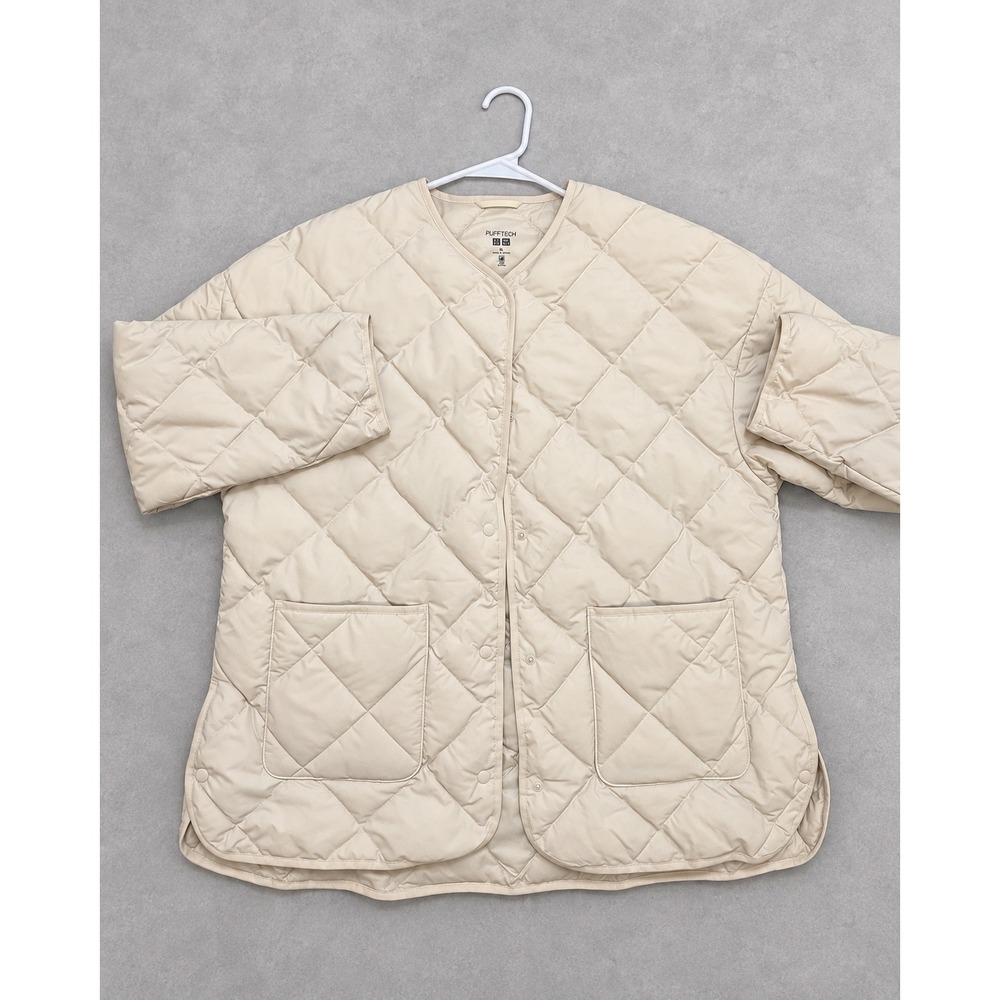 Uniqlo Pufftech Quilted Jacket Women XL Diamond Quilt Repellent Beige Cream